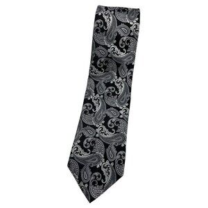 NWOT ZANETTI Men's 100% Silk Necktie LUXURY Tie Black Silver Paisley W:3.6"